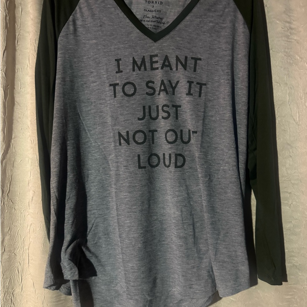 Torrid Gray and Black V-Neck Long Sleeve Top